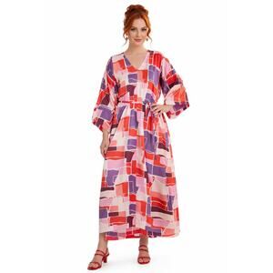 Eloquii Women's Printed Kimono Dress With Tie -Gaia tile  - Size 18